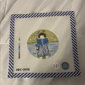 Reading Girl Round Needlepoint Canvas